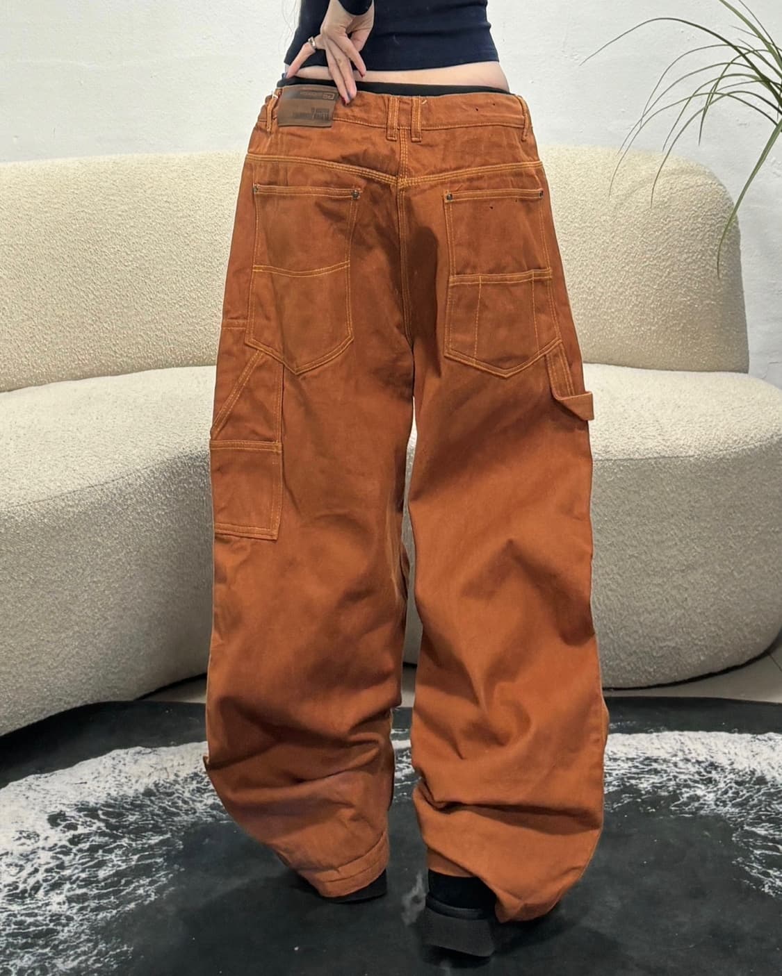 90s 빈티지 올드스쿨 브라운 와이드 워크 팬츠 상품이미지3