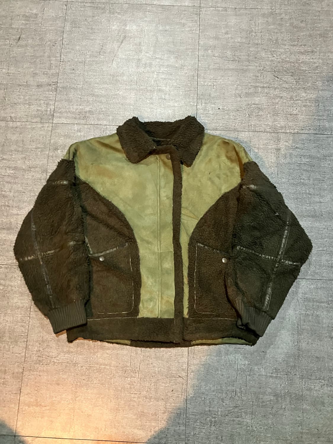 일본빈티지 Sly 올드스쿨아메카지 혁오풍너드 배색 무스탕자켓 상품이미지1