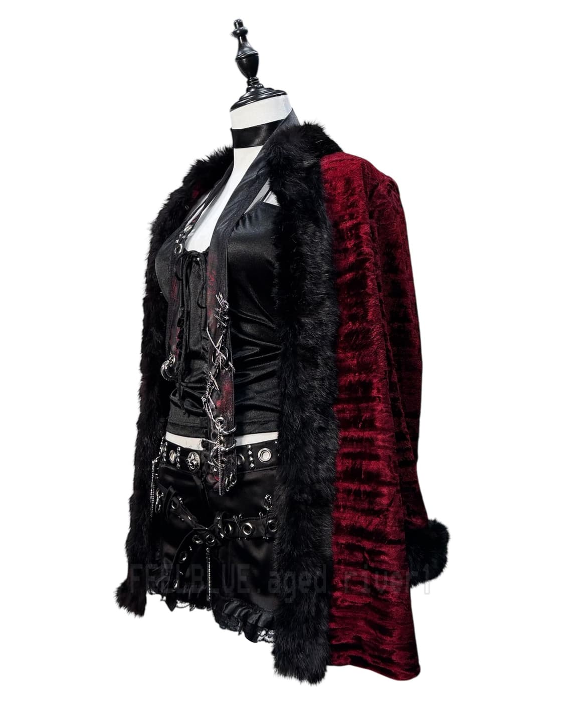 Genuine Rabbit Fur Trim Velvet Coat 상품이미지3