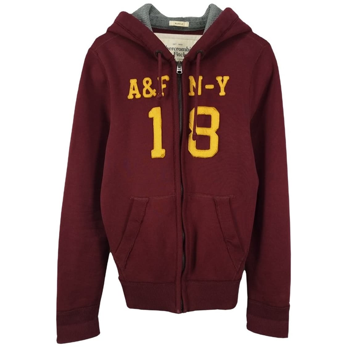 [아베크롬비] Y2K 빈티지 로고 패치 후드 집업 버건디 M18947 상품이미지2
