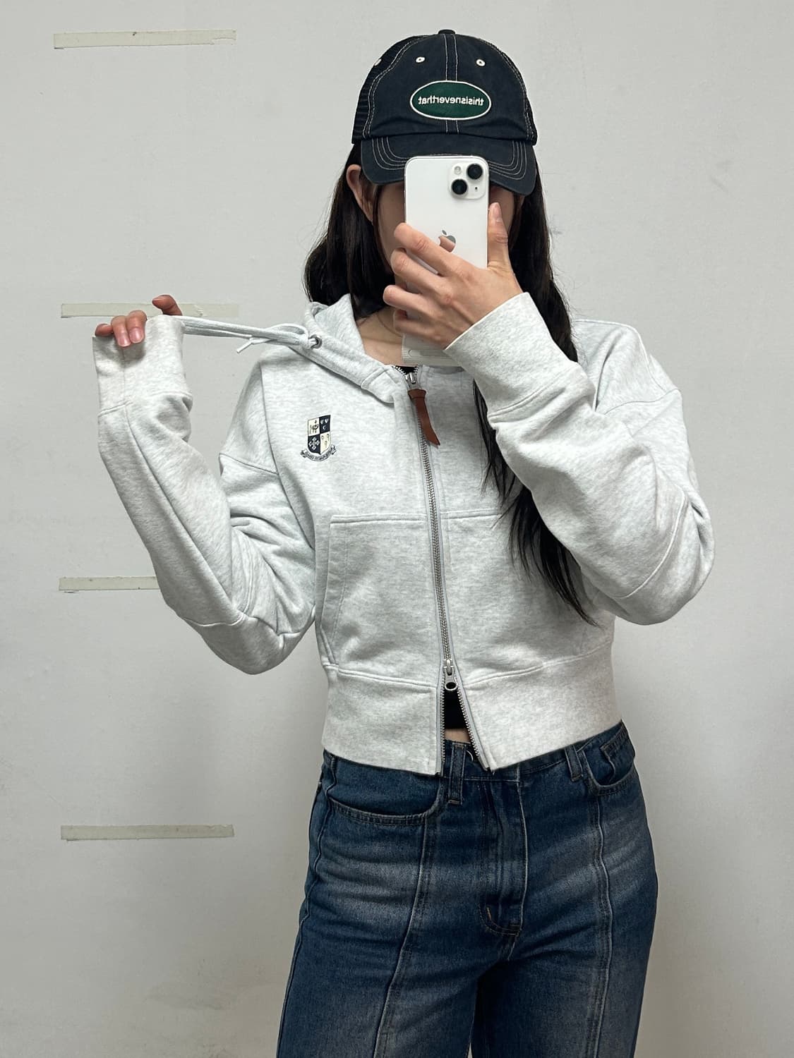 마리떼 프랑소와 저버 엠블럼 로고 크롭 후드집업 헤더그레이 상품이미지1