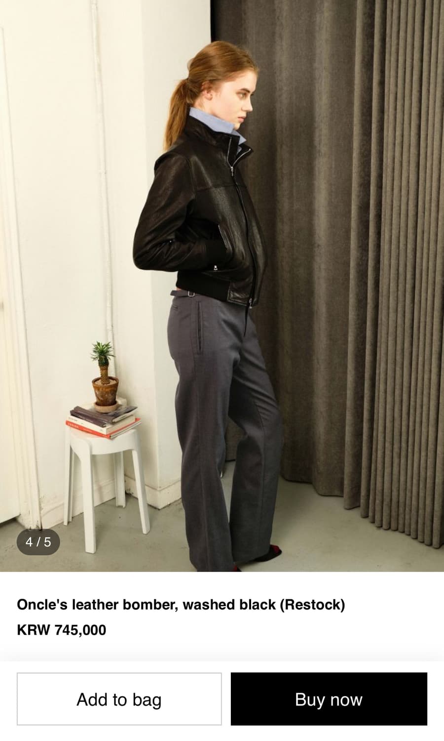 Miskiu leather bomber washed black L사이즈 상품이미지5