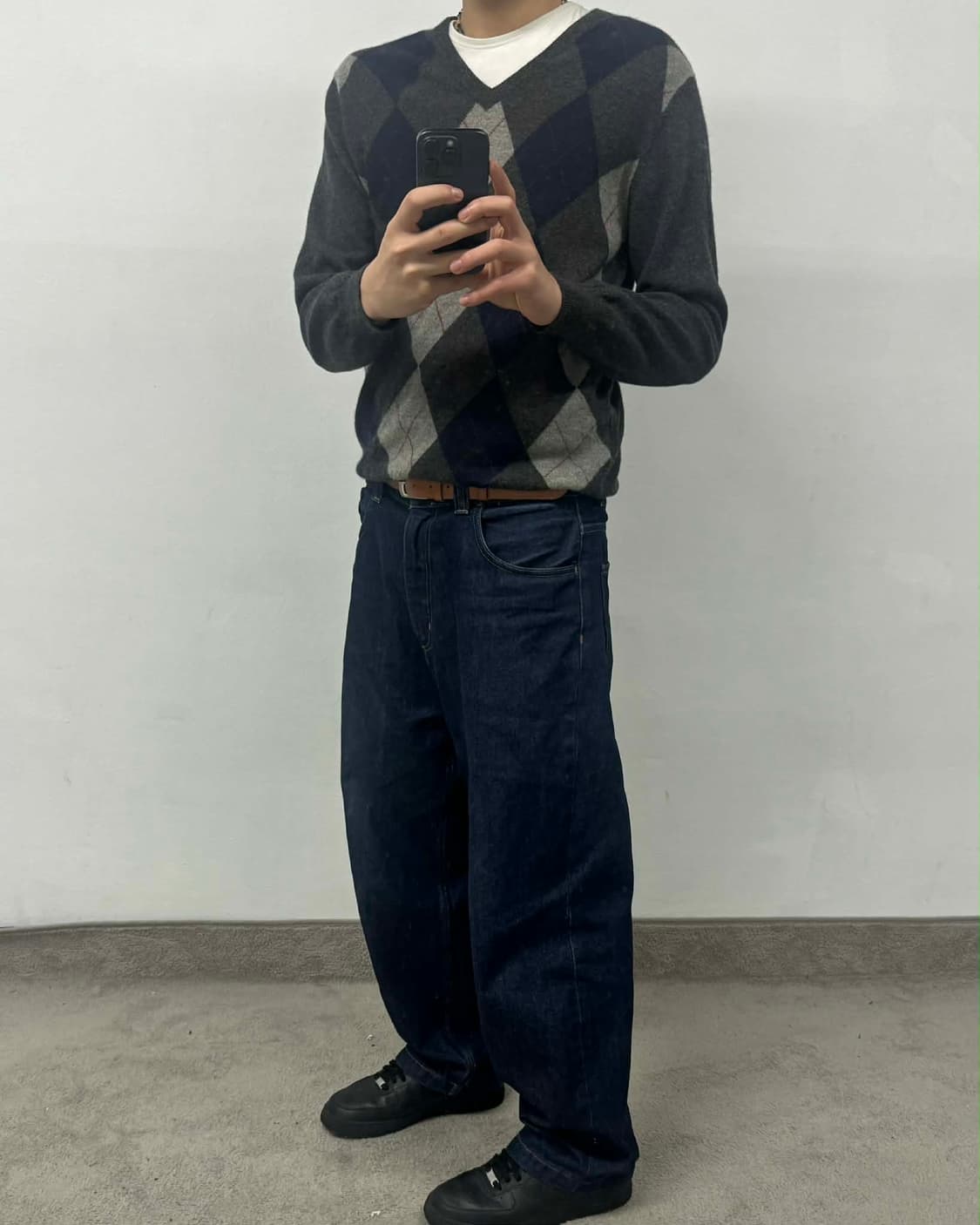 Japanesevintage 캐시미어100%  아가일 브이넥 니트 상품이미지1