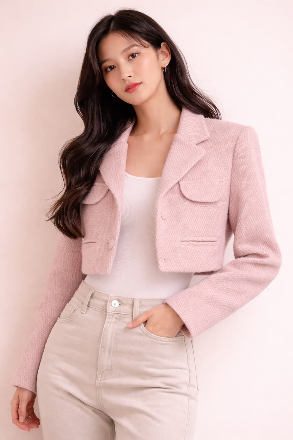 로랑(LAURENT) 텍스처 크롭 퍼 자켓 상품이미지1