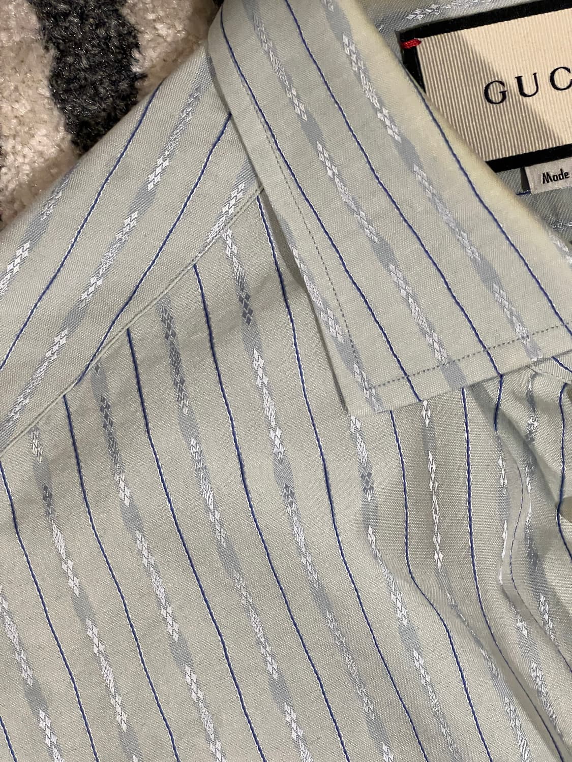 [46/100] 구찌 로고 자수 스트라이프 셔츠 스카이블루 상품이미지8