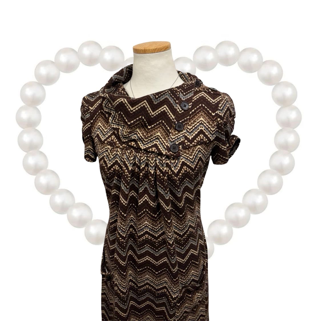 일본 빈티지 에스닉 패턴 폴라 셔링 반팔 원피스 하구미 모리 상품이미지4