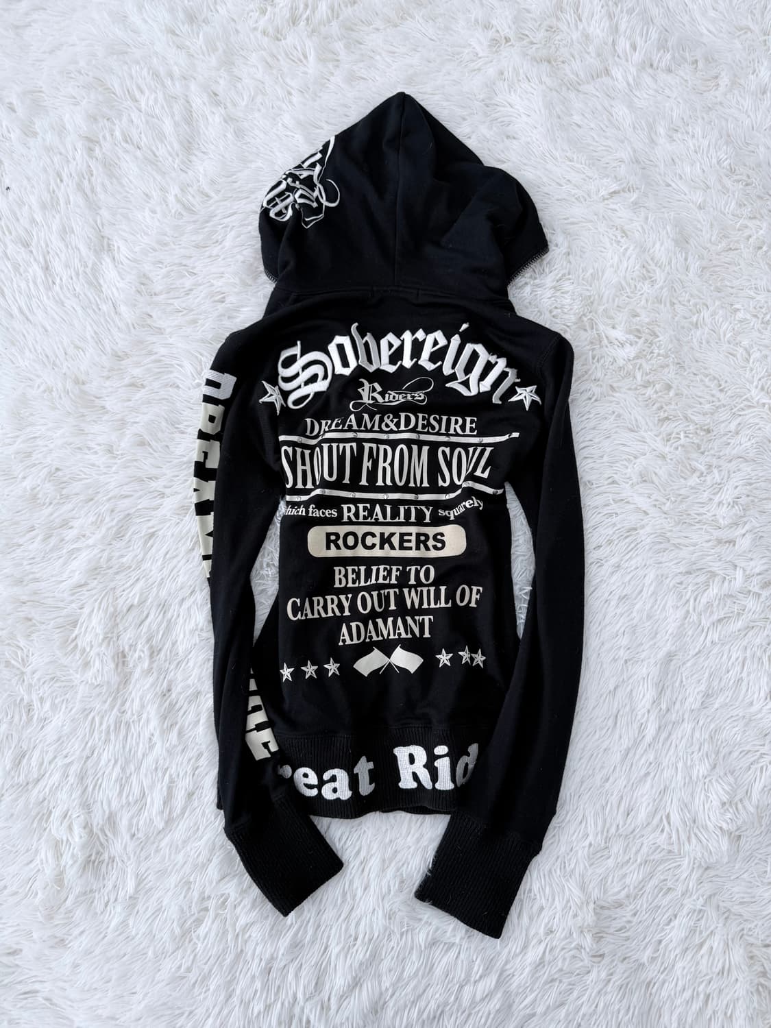 Y2K 펑크 레터링 스터드 투웨이 후드 집업 상품이미지5