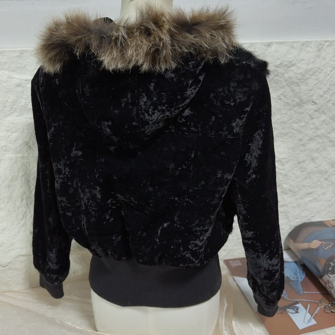 빈티지 다크 여우털후드 토끼털 벨벳 니트자켓 후드집업 상품이미지5