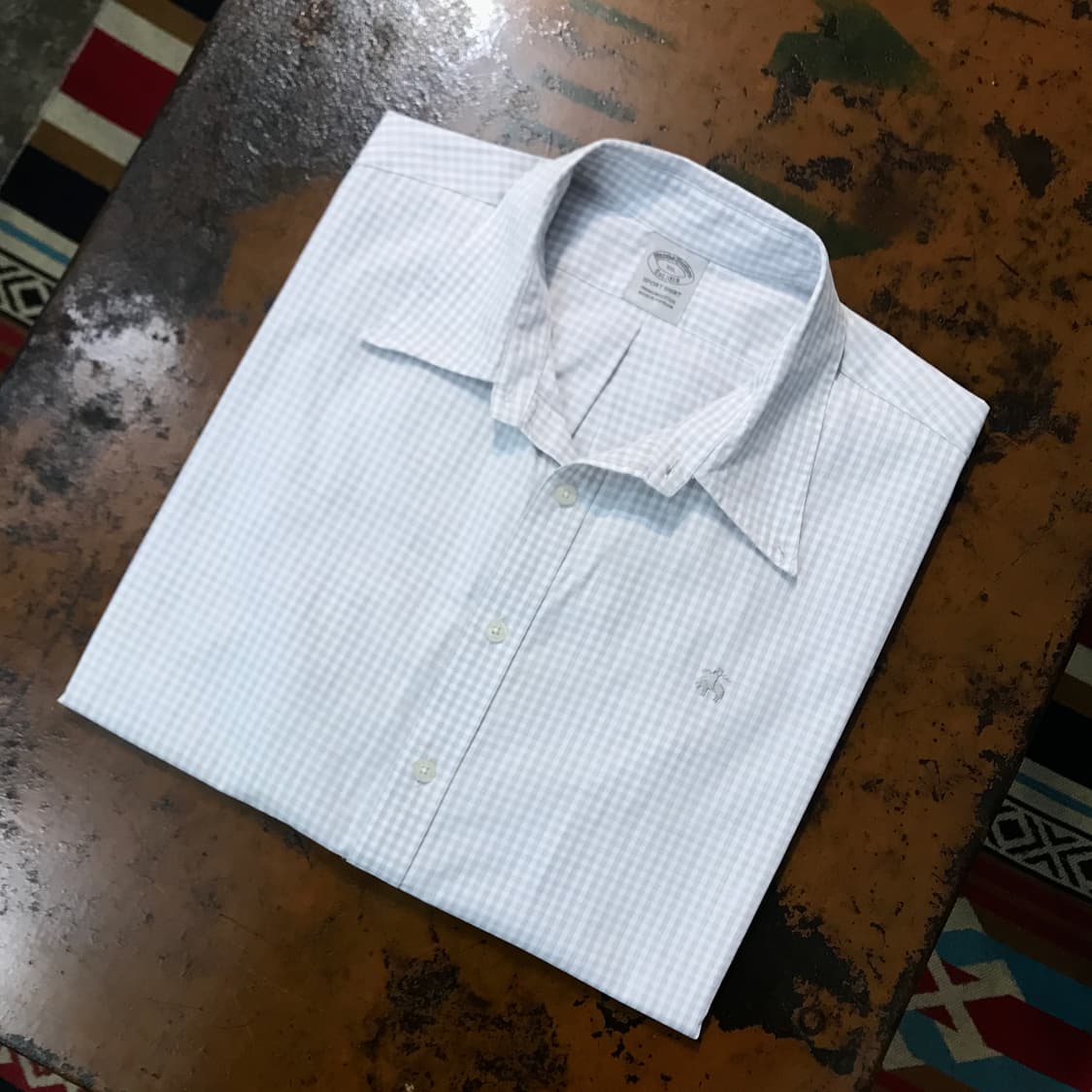브룩스브라더스 라이트 그레이 깅엄 체크 코튼 셔츠 남성 110 사이즈 상품이미지1