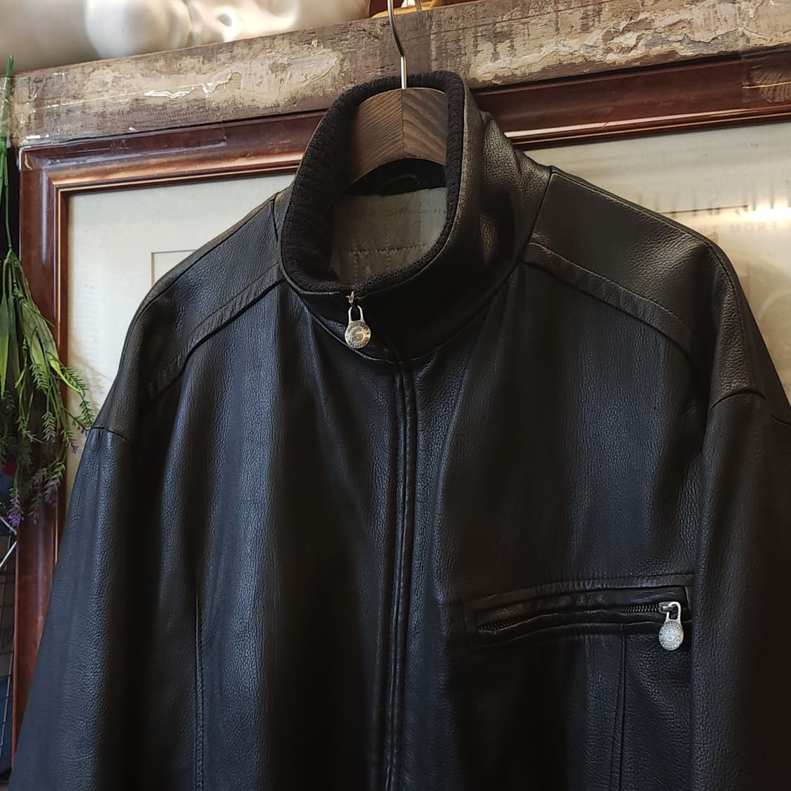 90s 니나리치 레더 카코트 니티드 디테일 프렌치 코트 사파리 가죽 50 상품이미지4