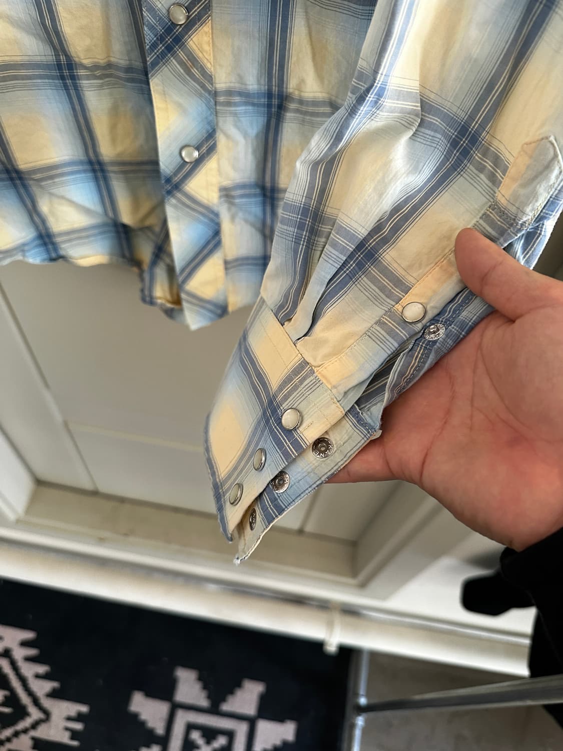 Wrangler 랭글러 웨스턴 체크 셔츠 블루 아이보리 상품이미지3