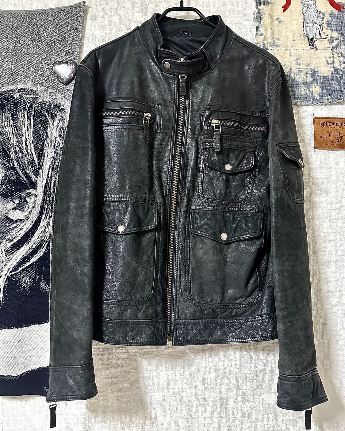 버팔로스킨 멀티포켓 하이넥 레더자켓 상품이미지1