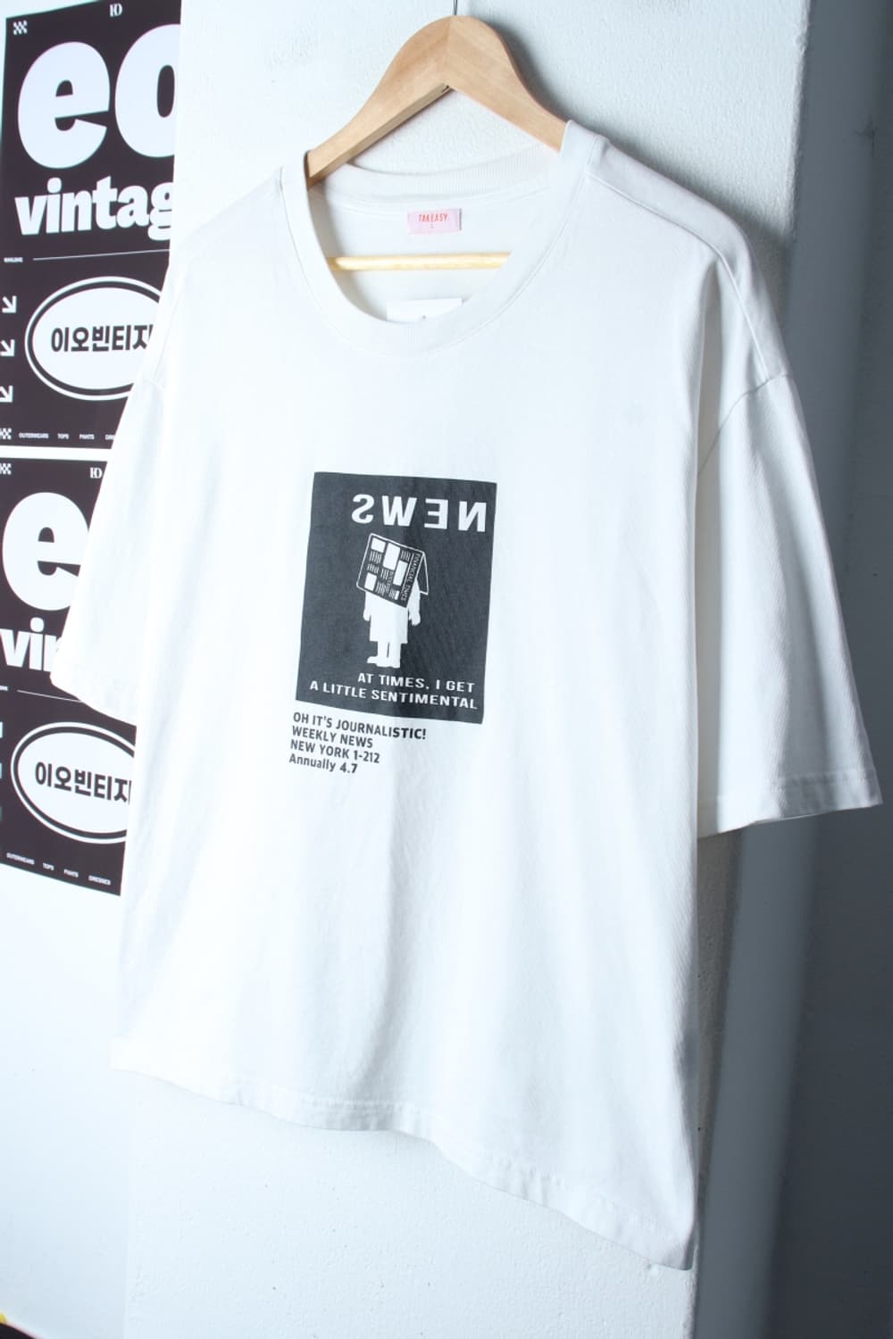 W(L-XL) 테이크이지 반팔 티셔츠 루즈핏 세미크롭 화이트-H32560 상품이미지1