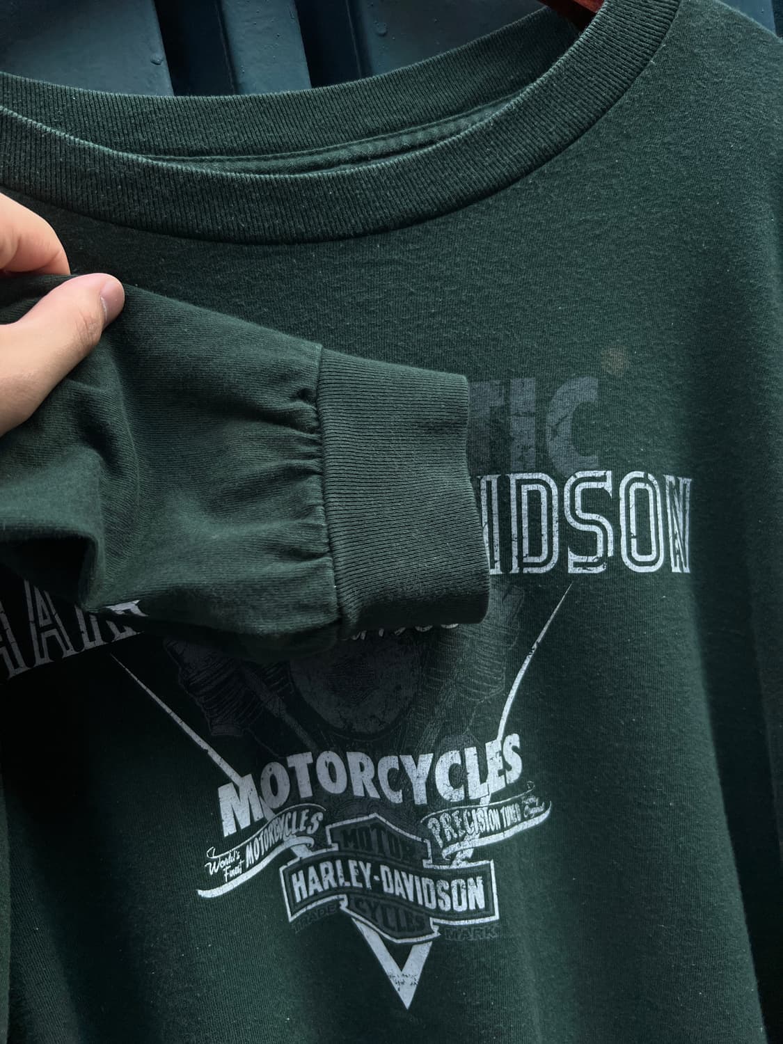[2XL]할리 데이비슨 버겐 카운티 네온 사인 다크그린 롱슬리브 티셔츠 상품이미지7