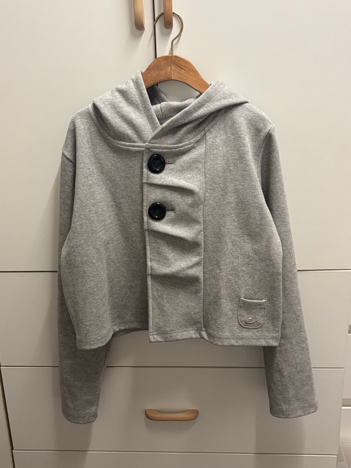 론론 빅버튼 후드 가디건 그레이 상품이미지5