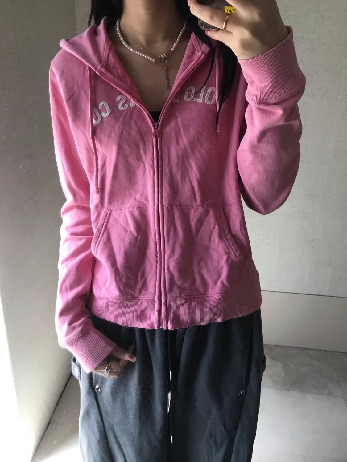 폴로 연핑크 빅로고 후드집업 상품이미지2