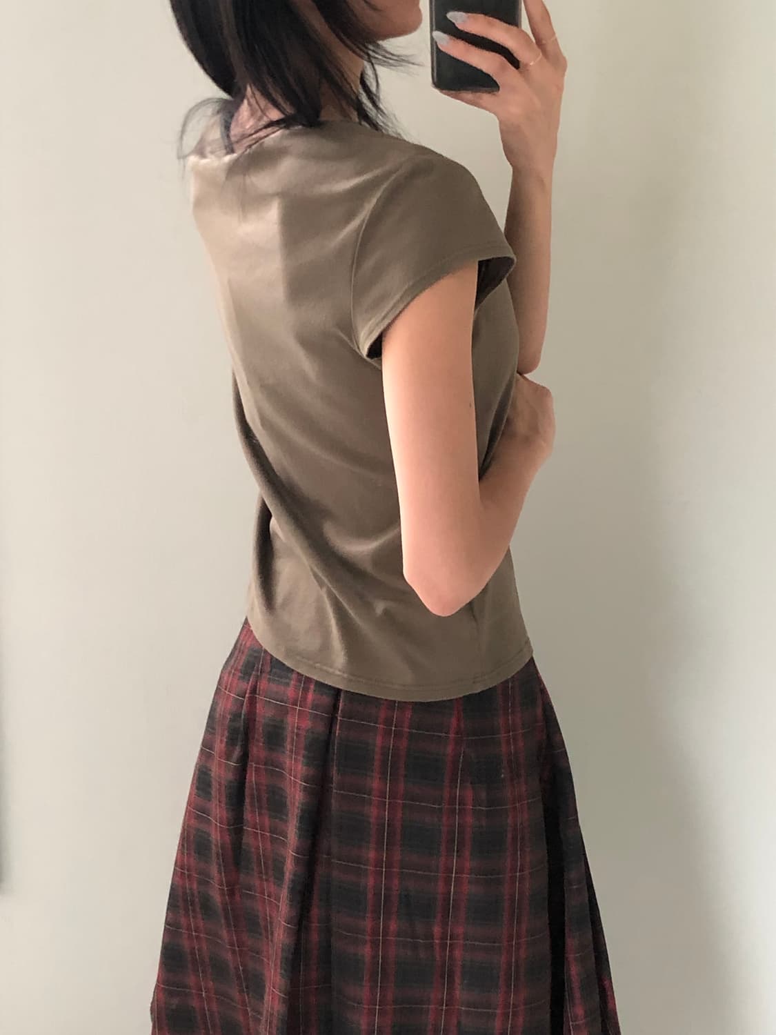 일본빈티지 카키 브이넥 숏반팔 상품이미지3