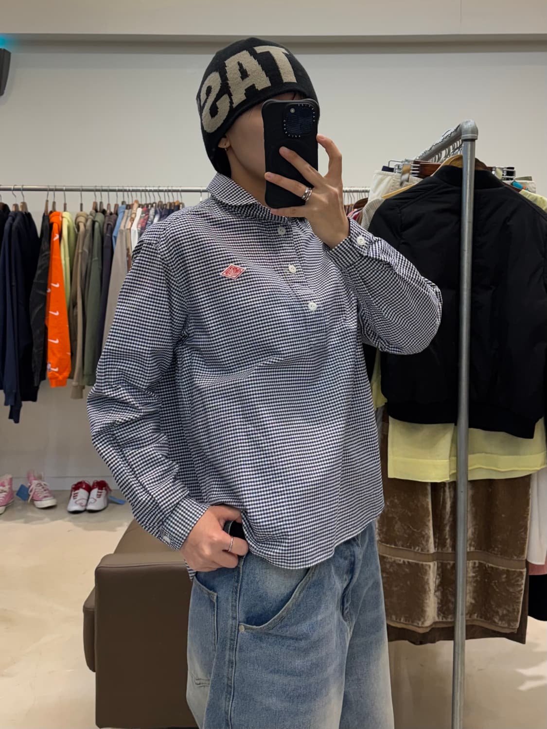 단톤 라운드 카라 체크 셔츠 상품이미지7