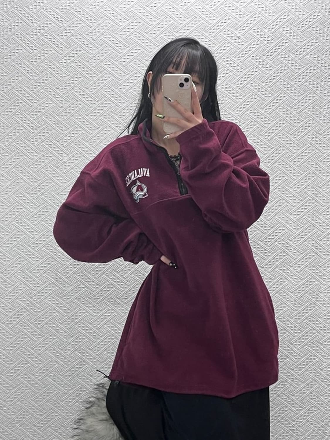 NHL 빈티지 빅사이즈 오버핏 버건디와인 반집업 후리스 XL C08761 상품이미지1