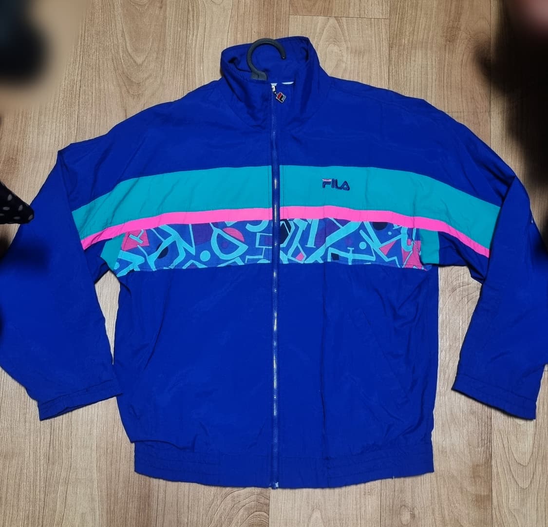 휠라 올드스쿨 90s 빈티지 자켓 블루 패턴 바람막이 상품이미지1