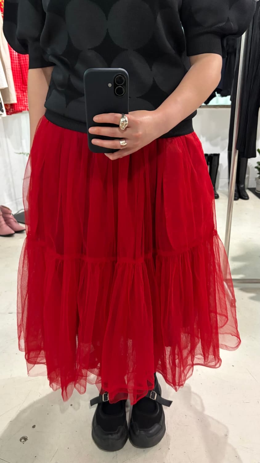 Red Tulle Shirring Skirt 상품이미지10