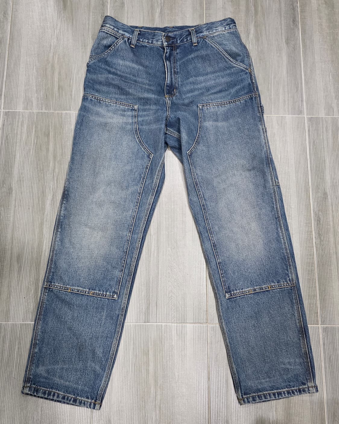 칼하트WIP 더블니 팬츠 스미스 (Blue Worn Used Wash) 상품이미지1