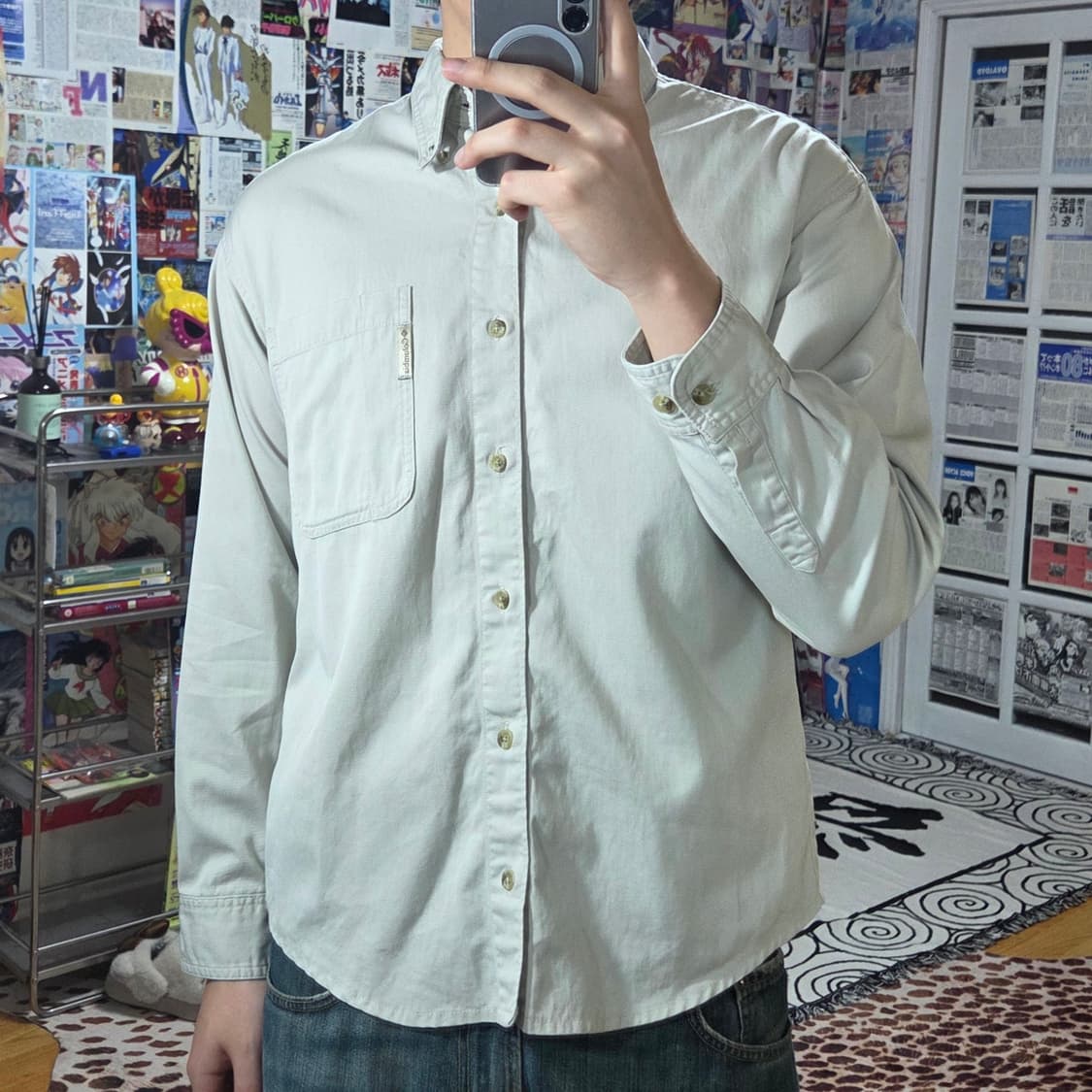 컬럼비아 베이지 라이트 그레이 코튼 셔츠 상품이미지1