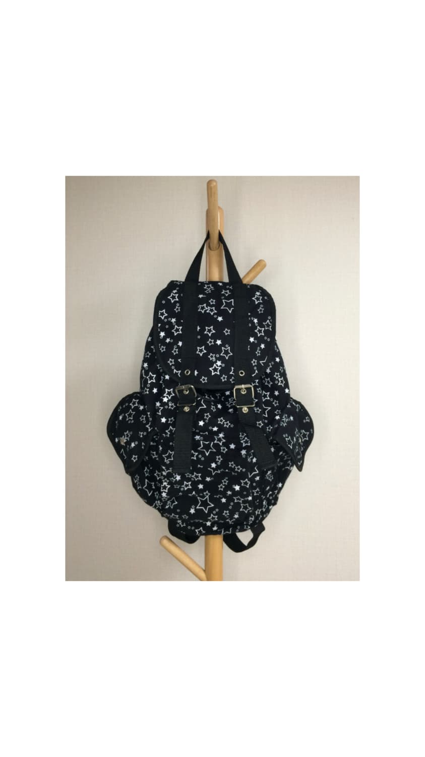 빈티지 블랙 별 무늬 패턴 백팩 상품이미지1