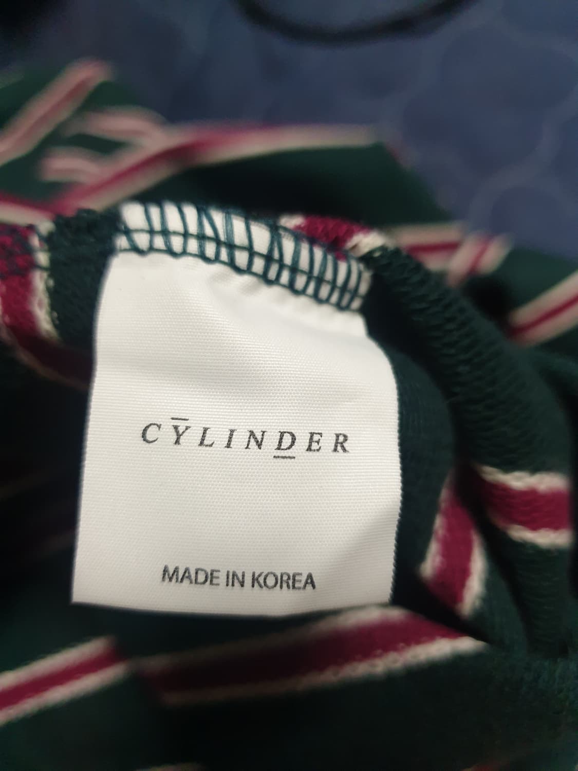 CYLINDER 서울 크롭 스트라이프 긴팔 배색 카라티 그린 (F) 상품이미지4