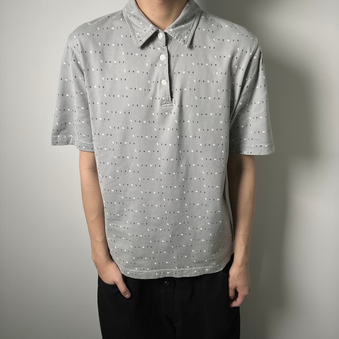 stussy 스투시 빈티지 그레이 반팔 폴로 셔츠 M 상품이미지1