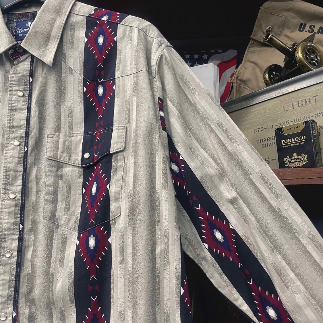 90s 랭글러 펄 스냅 아즈텍 패턴 웨스턴 카우보이 셔츠 N505 상품이미지4