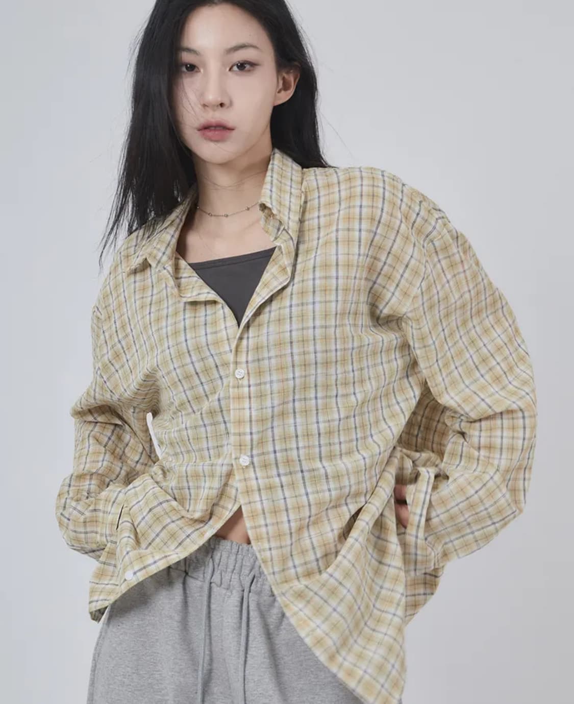 시어서커 체크 셔츠 옐로우 상품이미지1