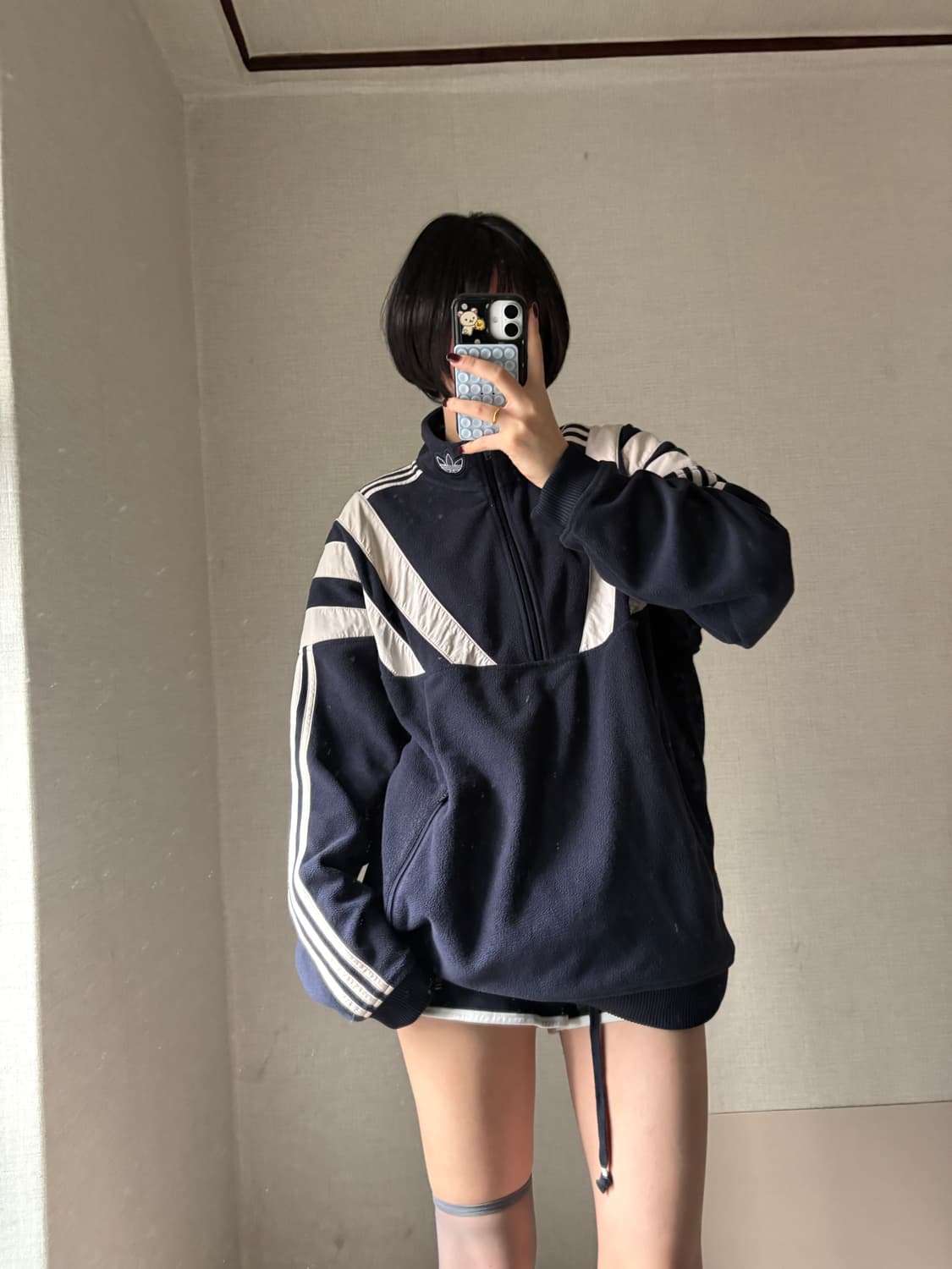 아디다스 네이비 오버핏 후리스 반집업 상품이미지4