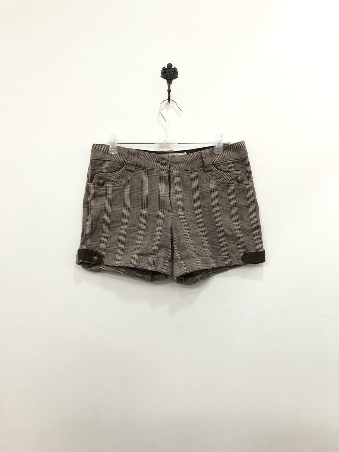 brown check pattern button shorts 상품이미지2
