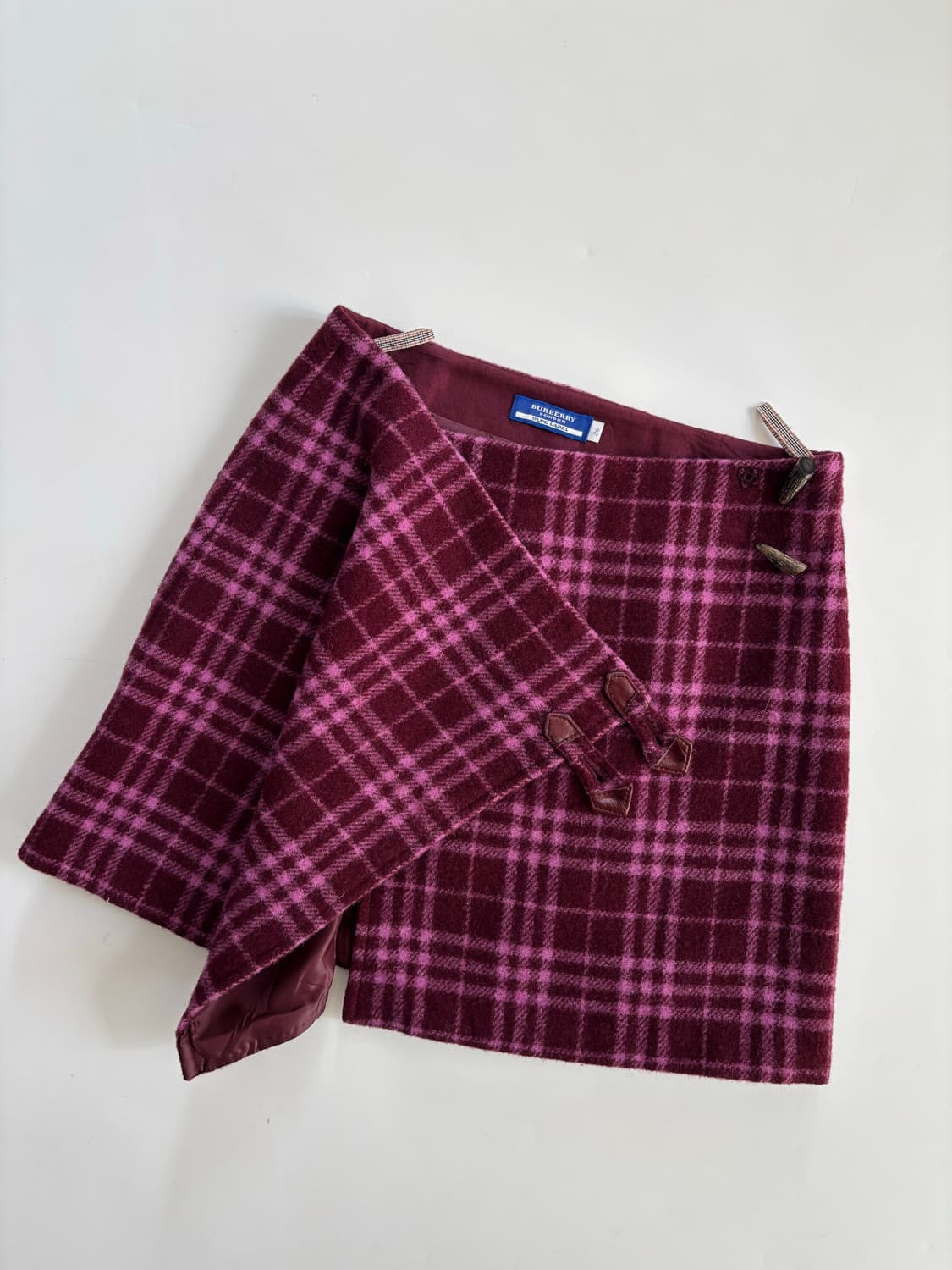 Burberry 버버리 블루 라벨 퍼플 체크 울 랩스커트  상품이미지6