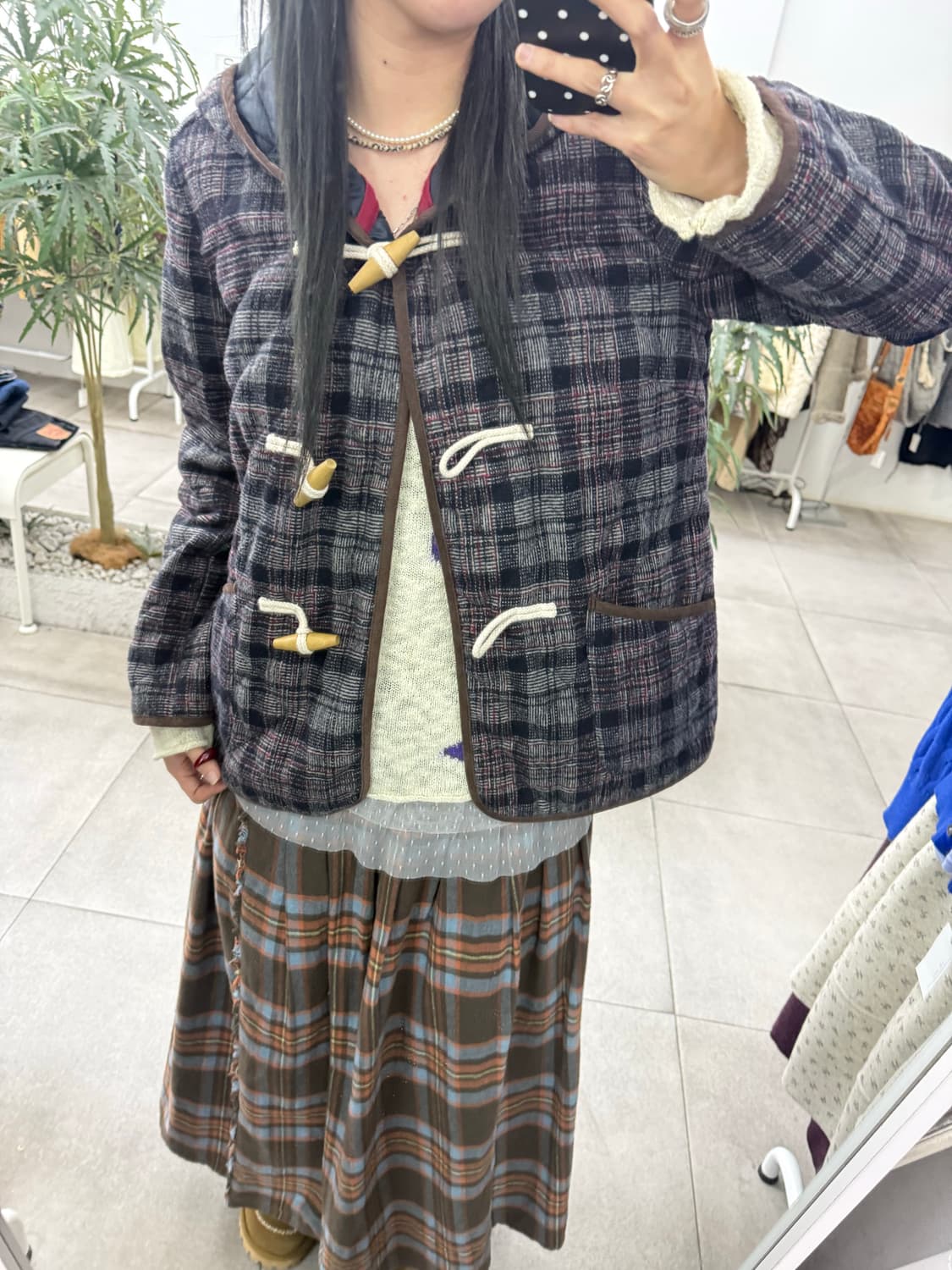 JPN shuca 체크 떡볶이 누빔 후드 숏코트 자켓 상품이미지2