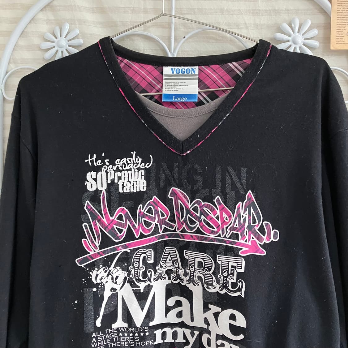 빈티지 공주 핑크 체크 레이어드 티 918 y2k 스트릿 모리 갸루 일본 상품이미지4