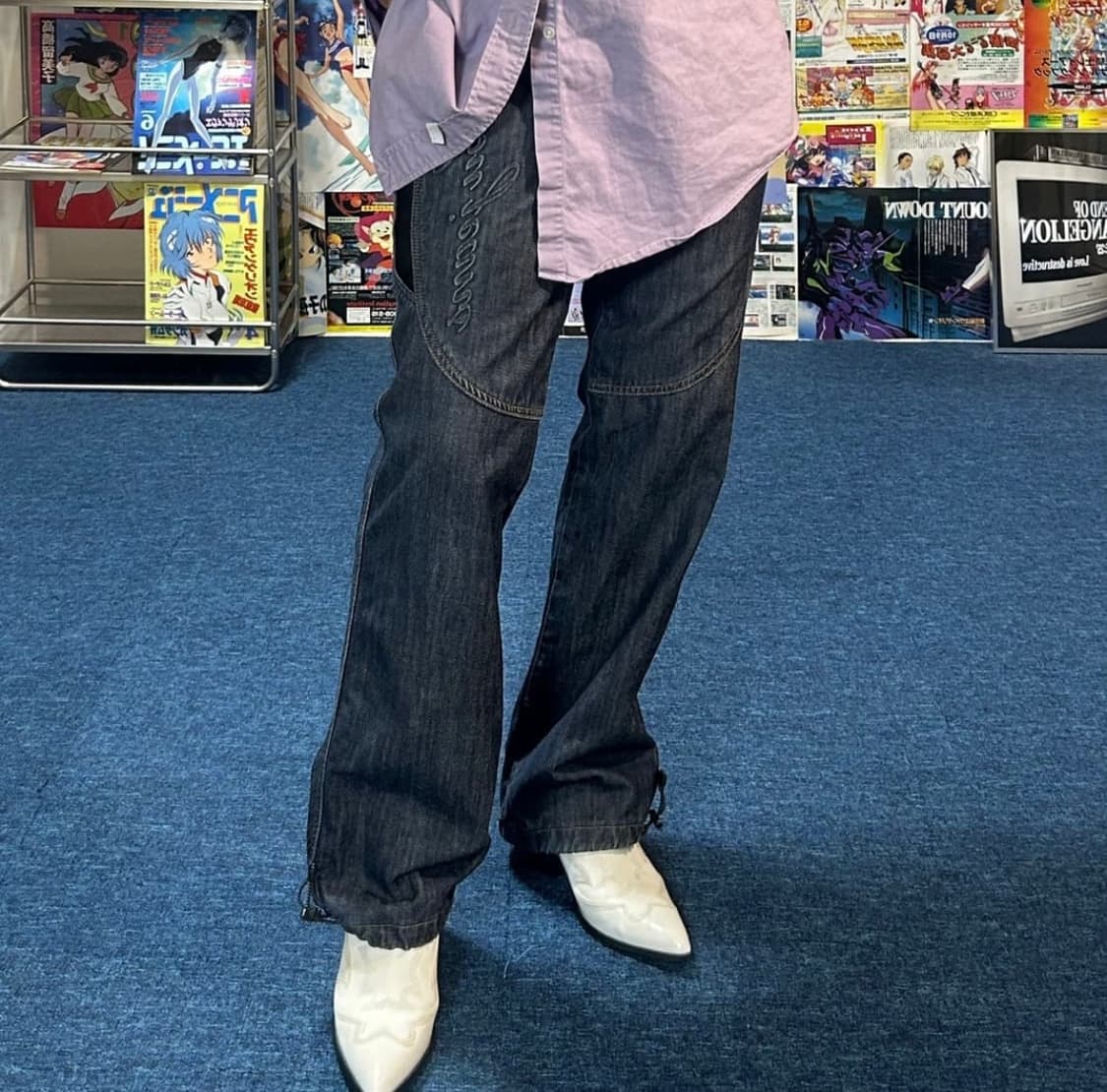 90‘s 올드스쿨 후부 Fubu 밴딩 데님 부츠컷 팬츠 y2k 갸루템 상품이미지2