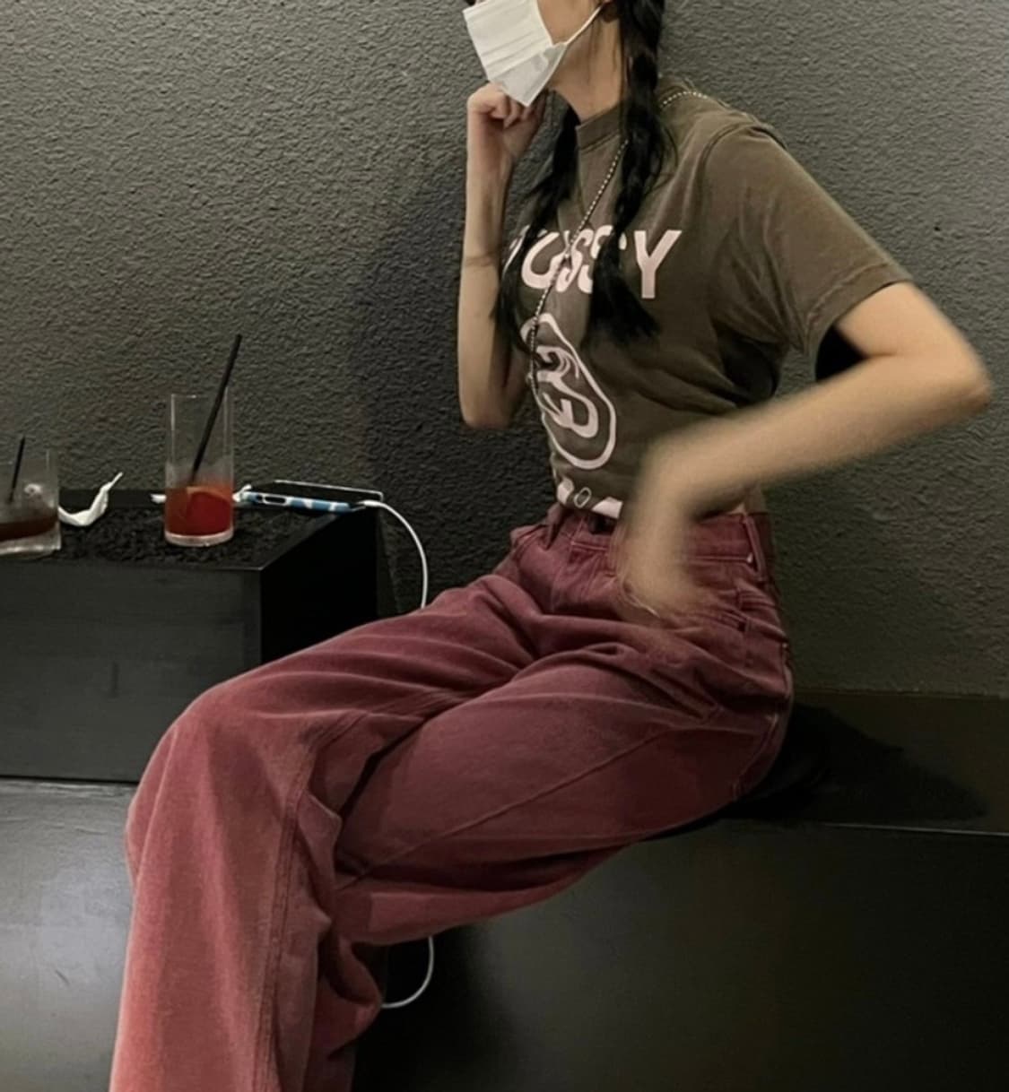 피그먼트 와이드 코튼 팬츠 체리핑크 m 상품이미지1