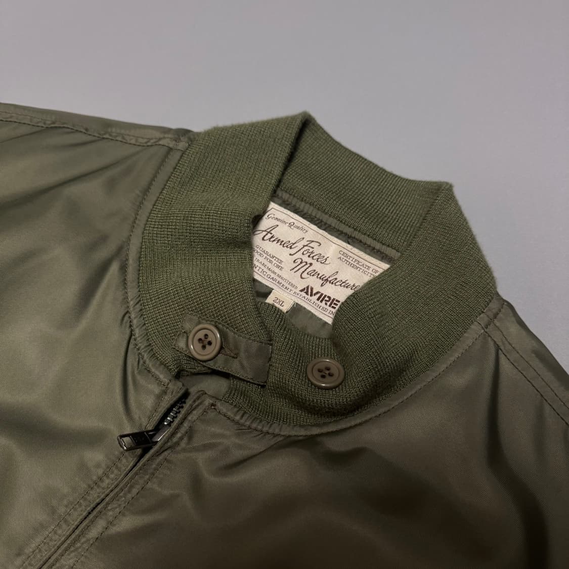 아비렉스 올리브컬러 나일론 후면 스펠아웃 로고 A-1 플라이트 자켓 상품이미지3