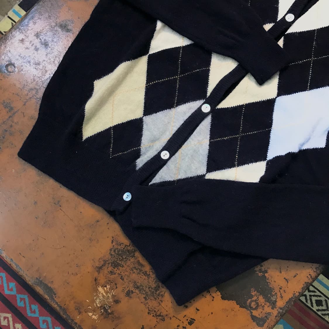 Vtg 빈티지 아가일 패턴 네이비 라운드넥 니트 가디건 여성 66 상품이미지4