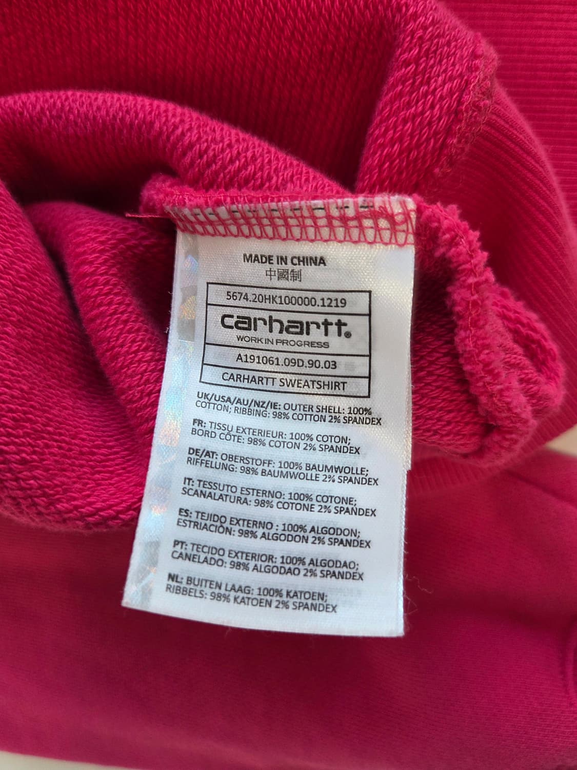 칼하트 WIP 맨투맨 핑크 M 상품이미지5