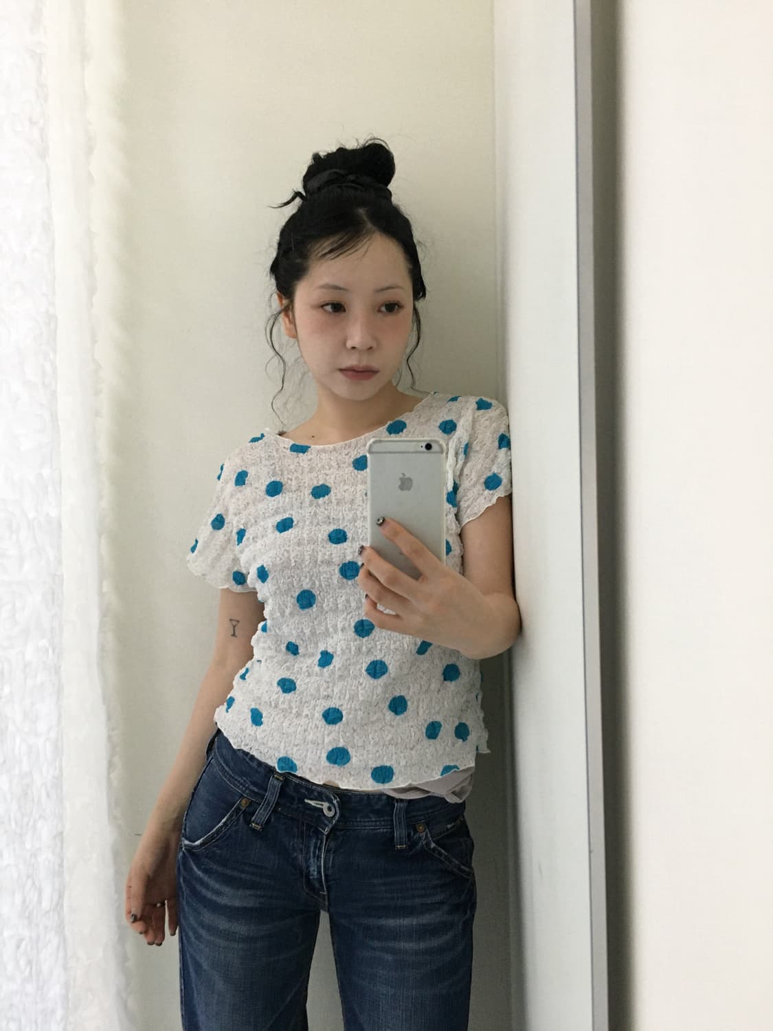 blue dot mesh top 상품이미지2