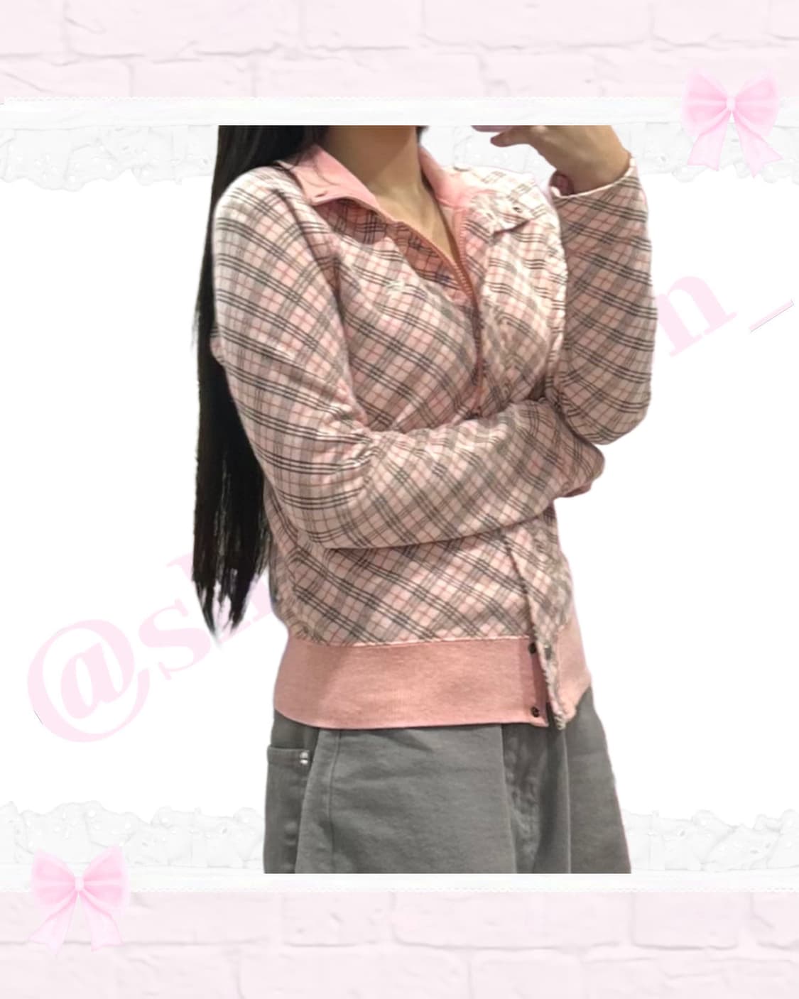 버버리 블루라벨 핑크체크 면집업자켓 상품이미지3