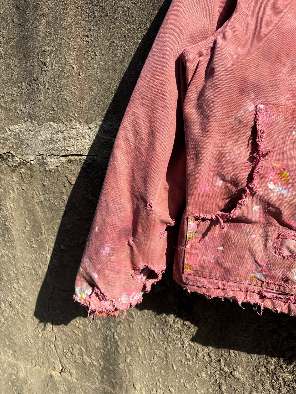 빈티지 칼하트 j22 디스트레스드 페인팅 핑크다잉 자켓 상품이미지7