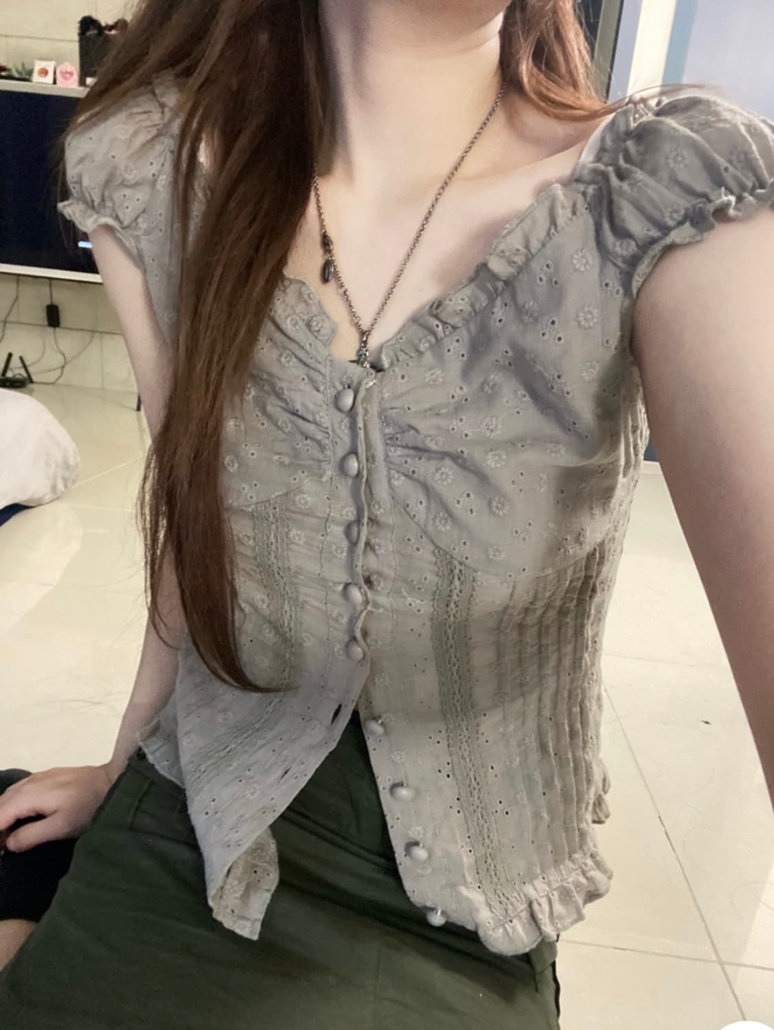 히피디피 엔젤 블라우스 빈티지 브라운 지그재그 에이블리 상품이미지5