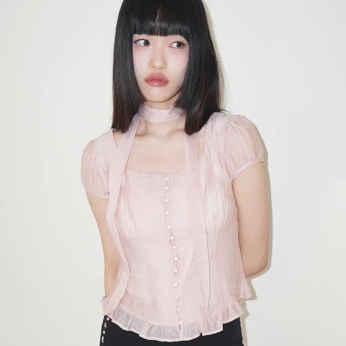 (새거) 일리고 셔링 블라우스 핑크 상품이미지1