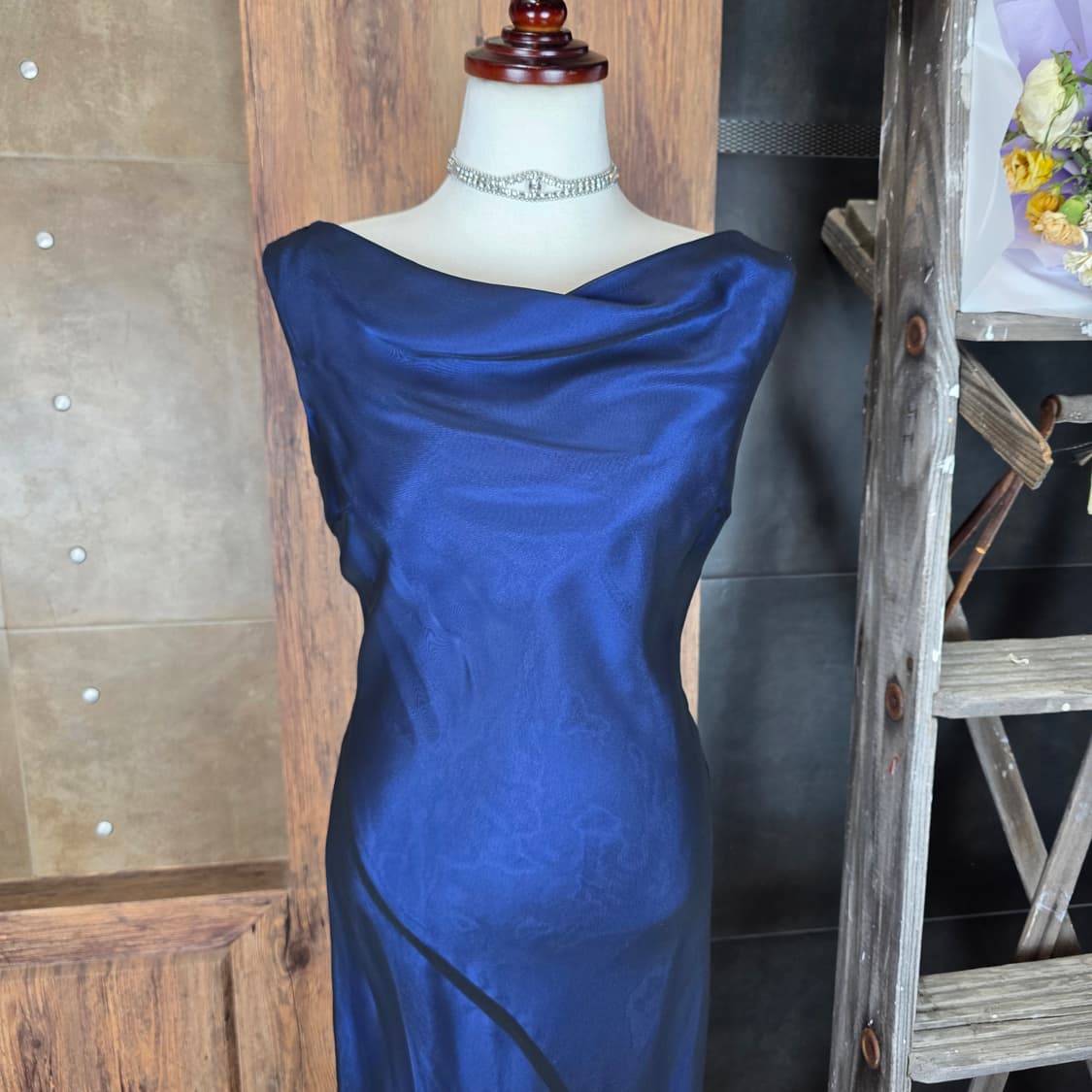 블루 커울넥 드레이프 드레스 상품이미지2