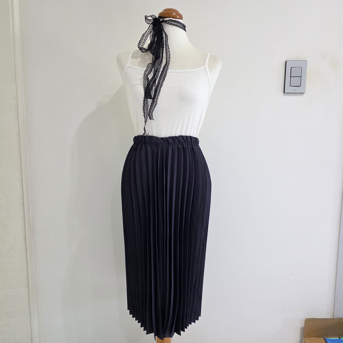 빈티지 jk 블랙 플리츠 롱스커트 상품이미지3