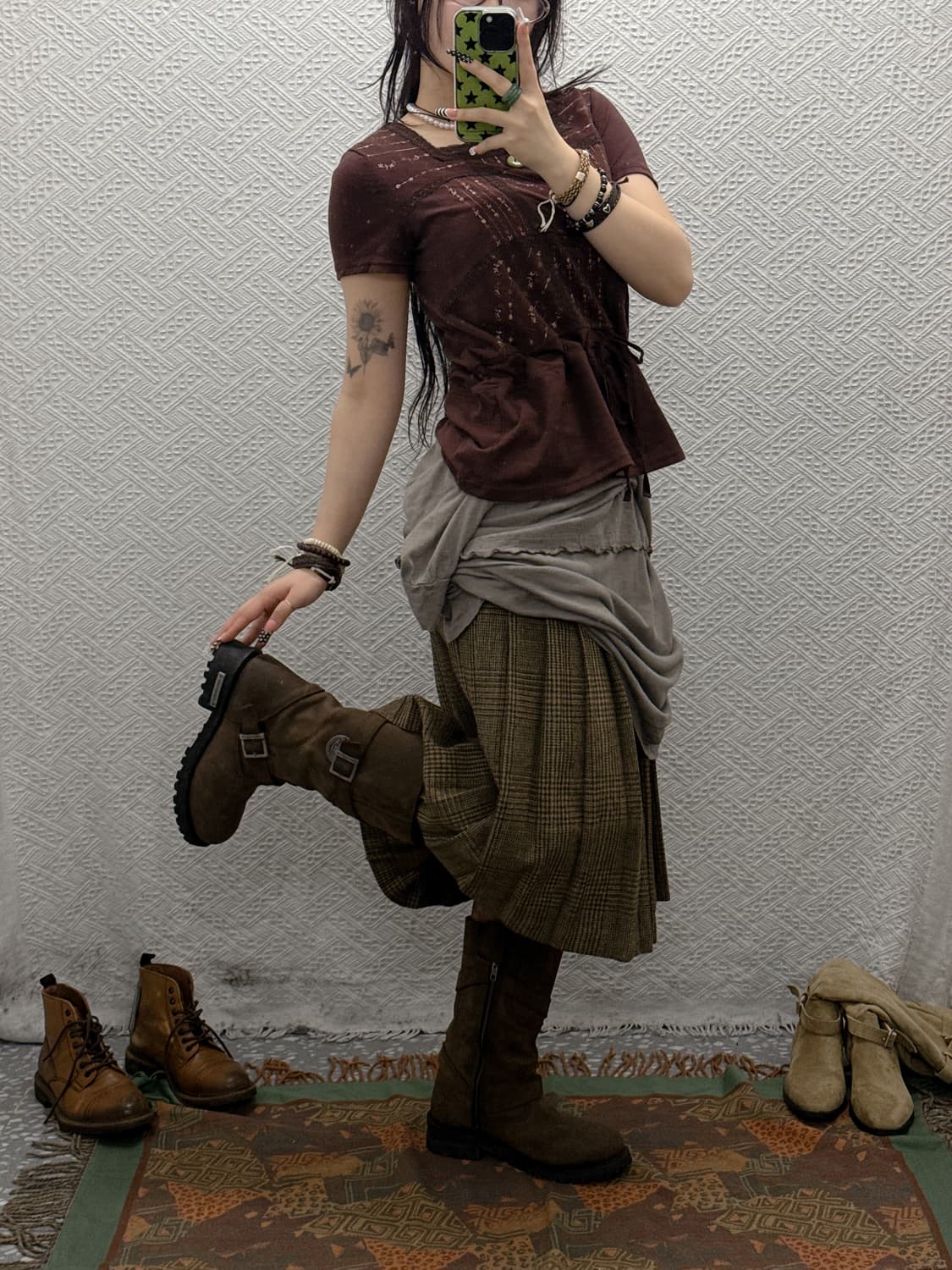 빈티지 코지 모리걸 하이틴 타탄체크 플리츠 롱스커트 K0021 상품이미지1